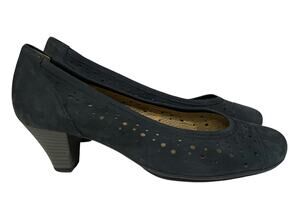 Gabor Shoes Womens Size 7.5 (UK 5) Black Nubuck Leather Laser Cut Heel Pumps